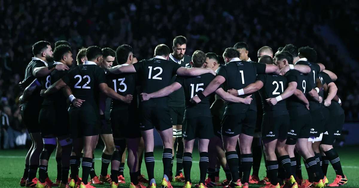 Promotional image for live streaming of All Blacks rugby matches.
