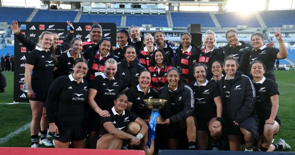 Black Ferns O'Reilly Cup trophy victory celebration at Go Media Stadium