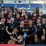 Black Ferns O'Reilly Cup trophy victory celebration at Go Media Stadium