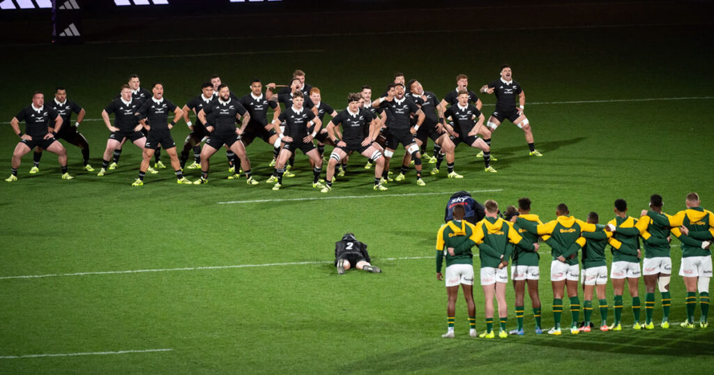 Springboks line up to face the All Blacks haka